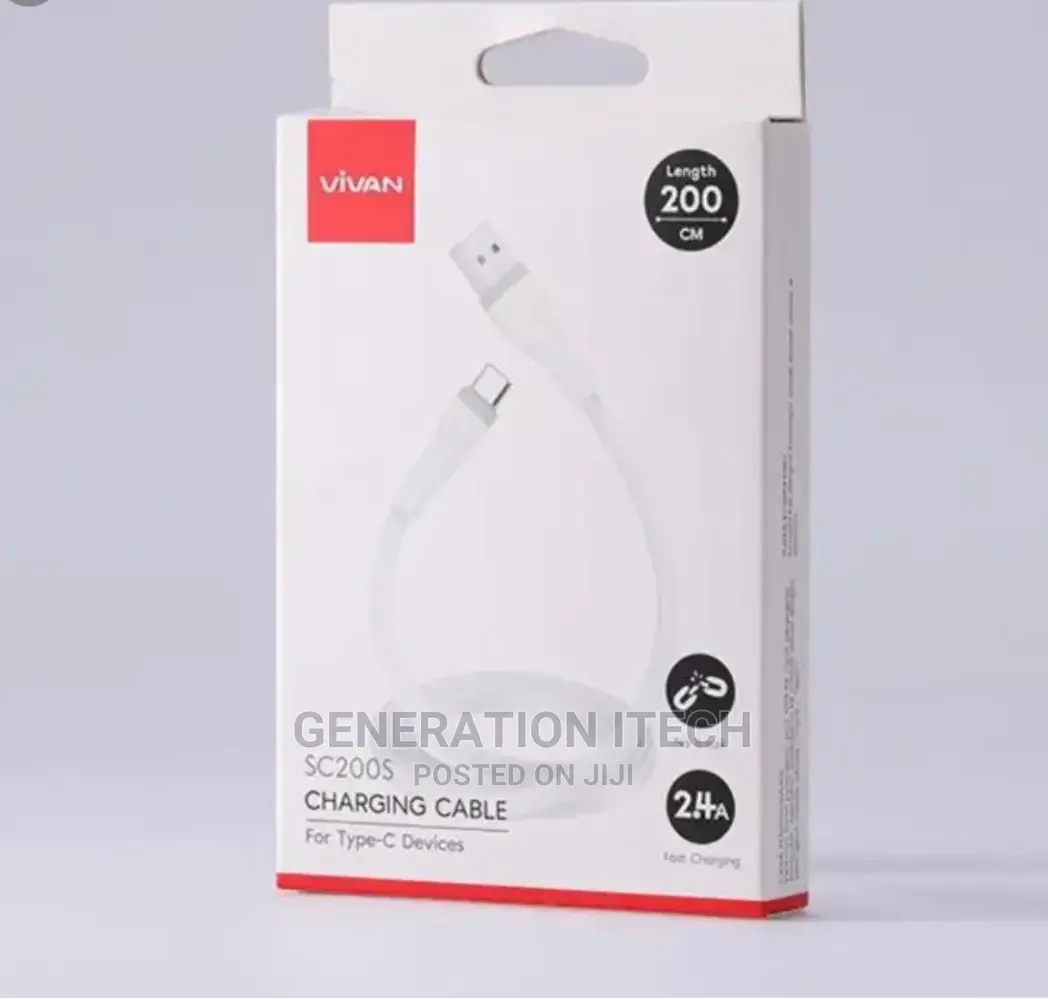 Vivan Original Type C Data Fast Charging Cables- 2 Meters