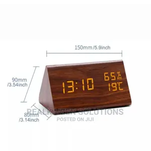 Modern Brown Wooden Digital LED With Temperature Alarm Clock