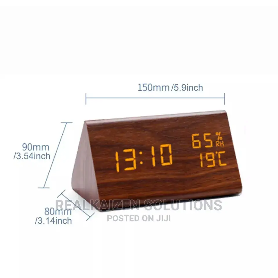 Modern Brown Wooden Digital LED With Temperature Alarm Clock