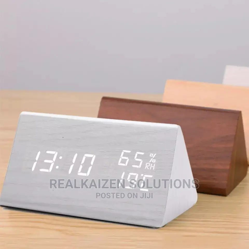 Modern Brown Wooden Digital LED With Temperature Alarm Clock