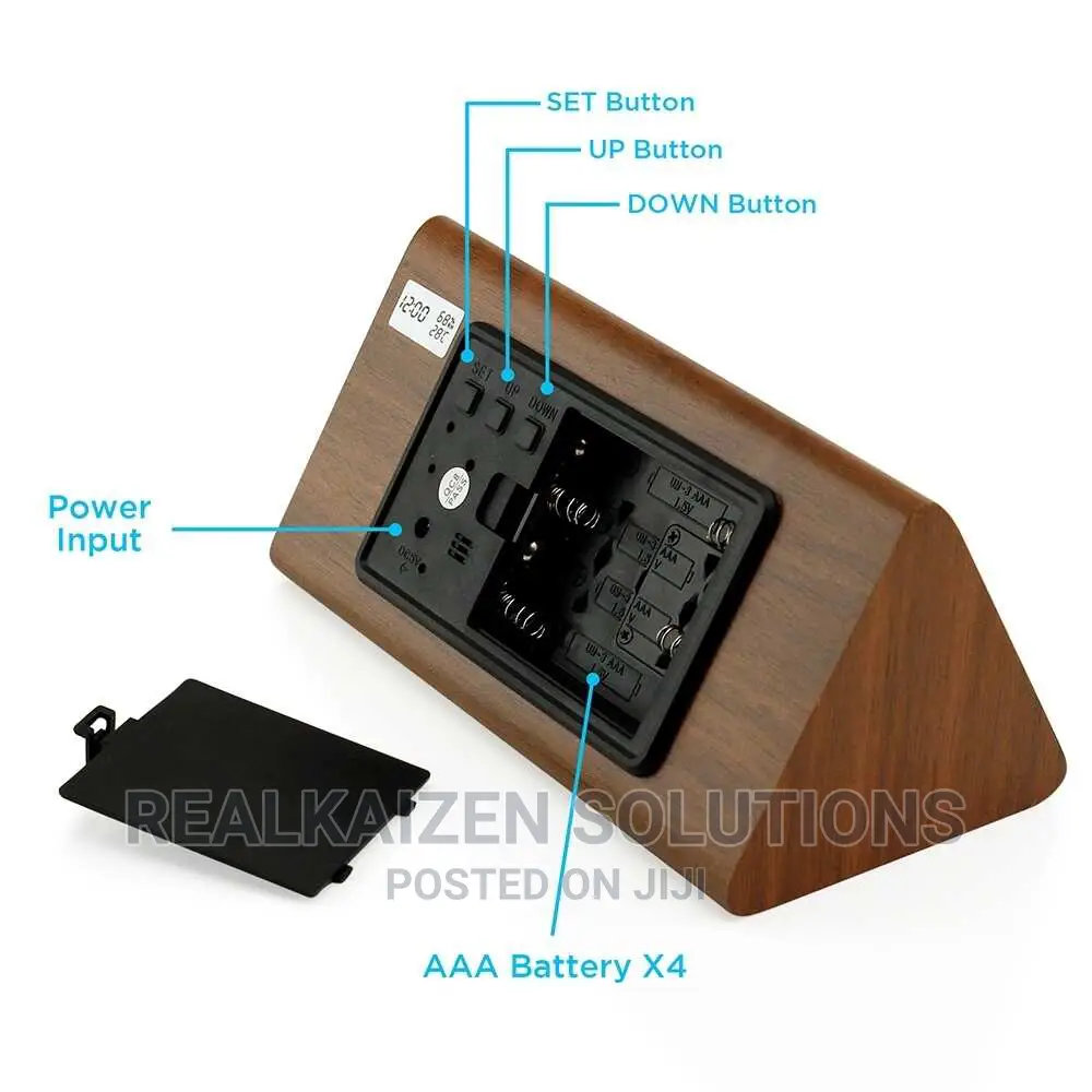 Modern Brown Wooden Digital LED With Temperature Alarm Clock