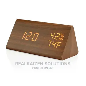 Modern Brown Wooden Digital LED With Temperature Alarm Clock