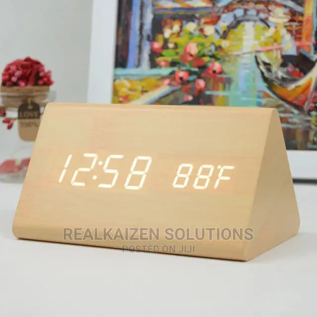 Modern Brown Wooden Digital LED With Temperature Alarm Clock