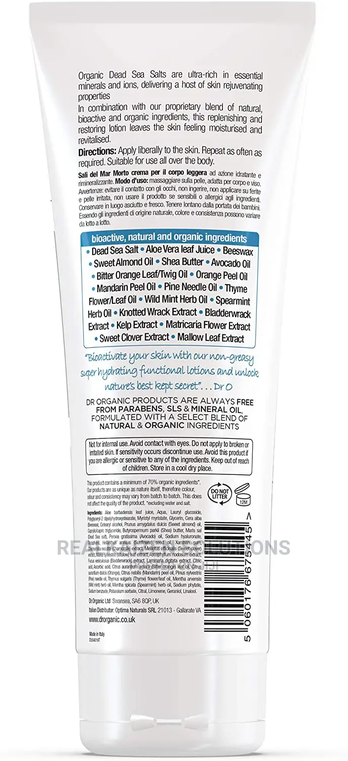 UK Dr Organic Dead Sea Mineral Skin Lotion 200ml