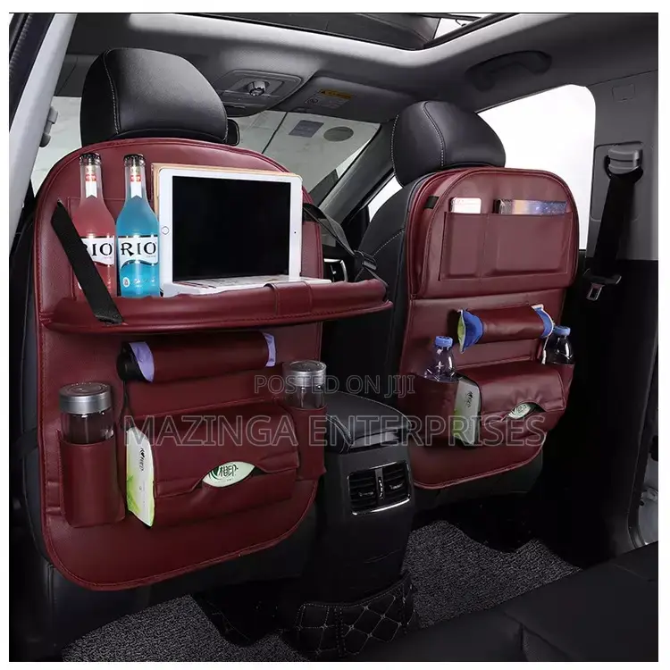 Pure Leather Car Back Seat Organizer With Foldable Table