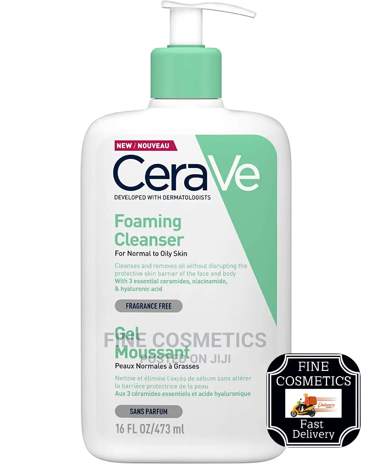 Cerave Foaming Cleanser Normal 2 Oily Skin Gel Moussant Big Size 475g