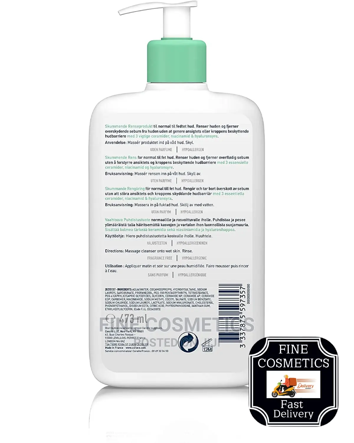 Cerave Foaming Cleanser Normal 2 Oily Skin Gel Moussant Big Size 475g