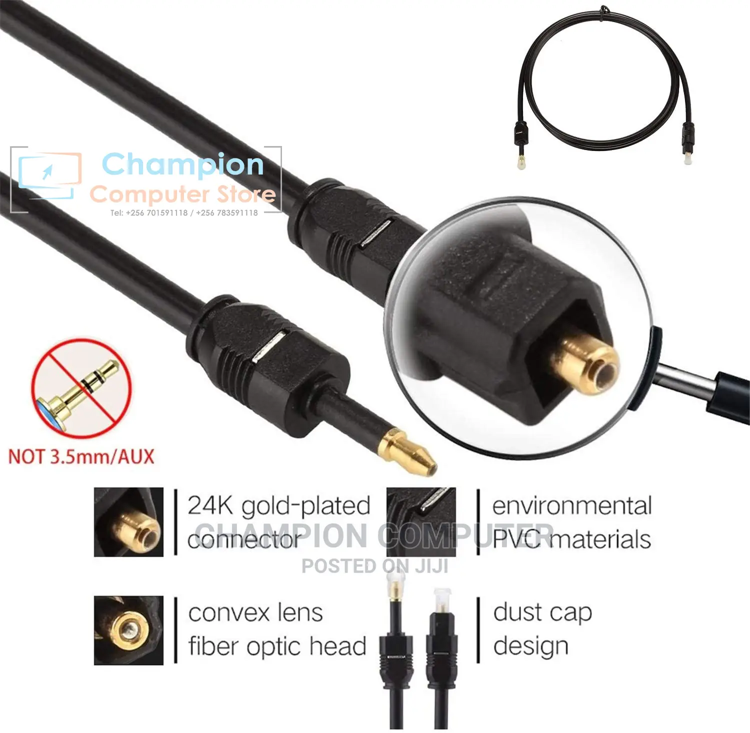 Digital Optical Fibre Audio Cable 3.5mm Aux Male -1.5M