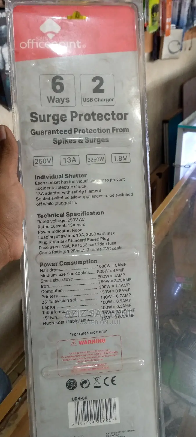 Office Point 6ways Extension Bar 2 Usb Charger