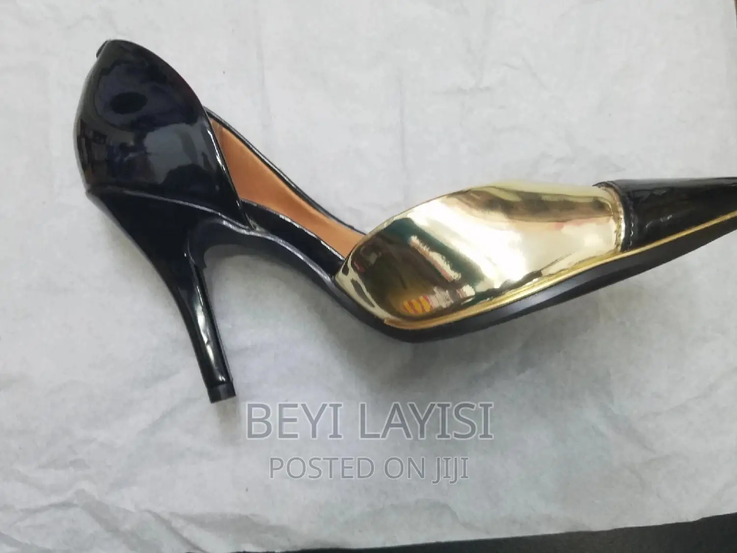 Brazilian Gold Black Shinny Leather Ladies Shoes