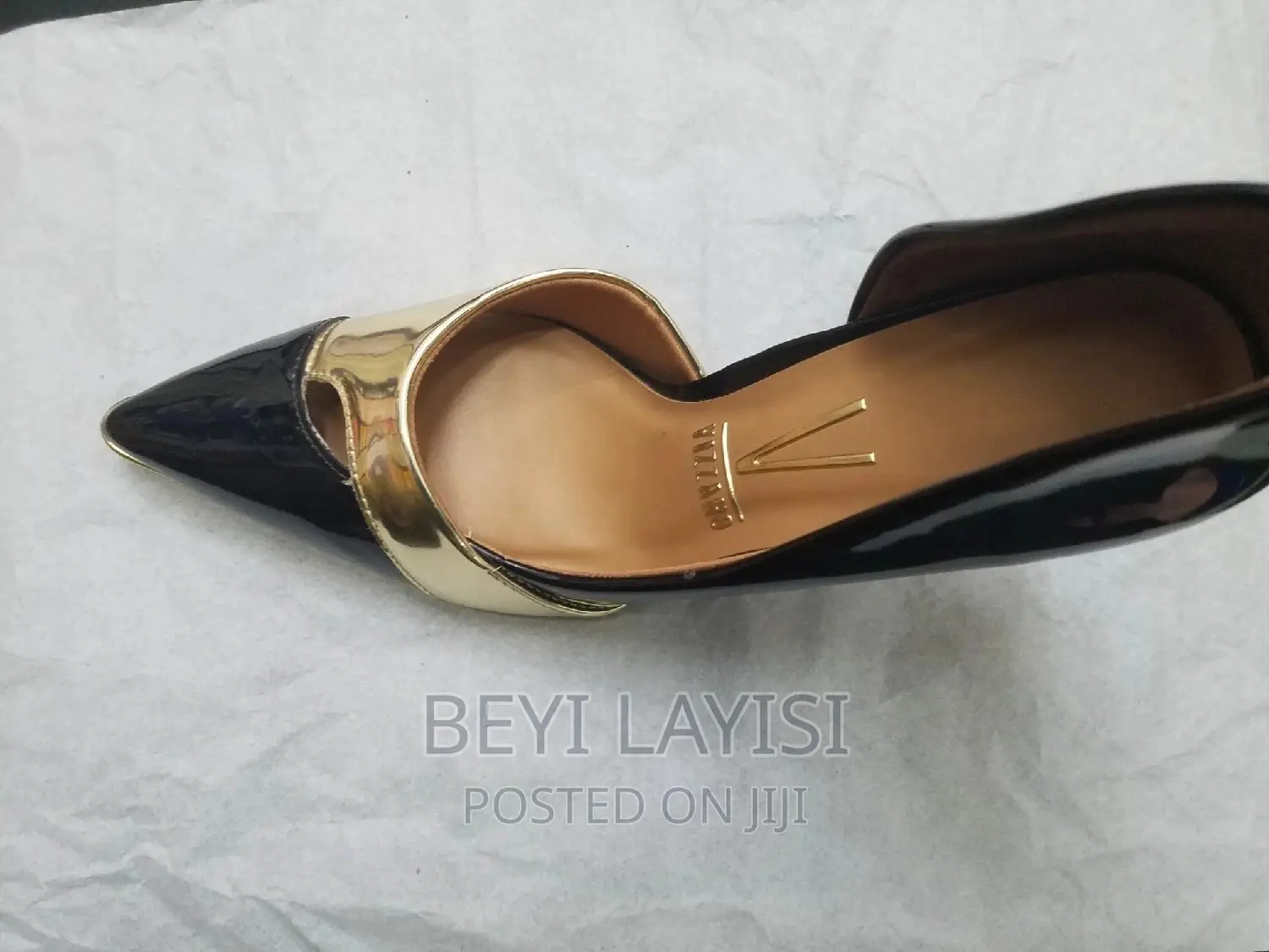 Brazilian Gold Black Shinny Leather Ladies Shoes