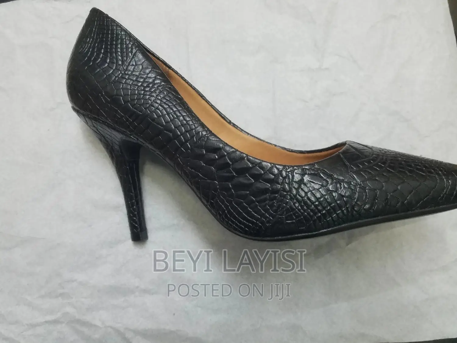 Pure Black Leather High Heels. Made in Brazil