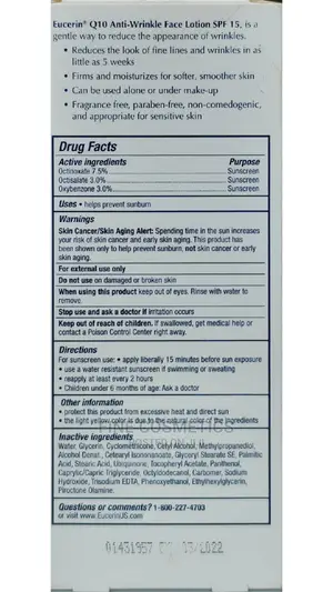 Eucerin Q10 Anti-wrinkle Face Lotion With SPF 15 Sunscreen