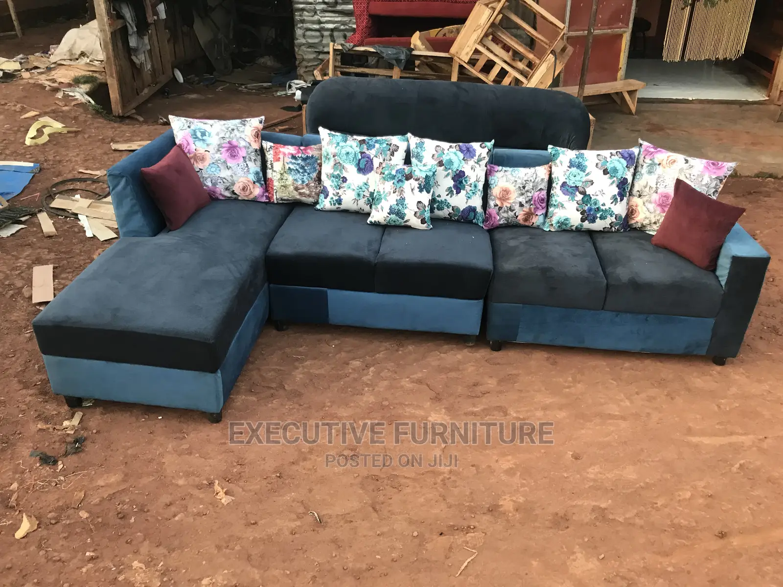 Sectional Blue 7 Seater L Sofa Bed