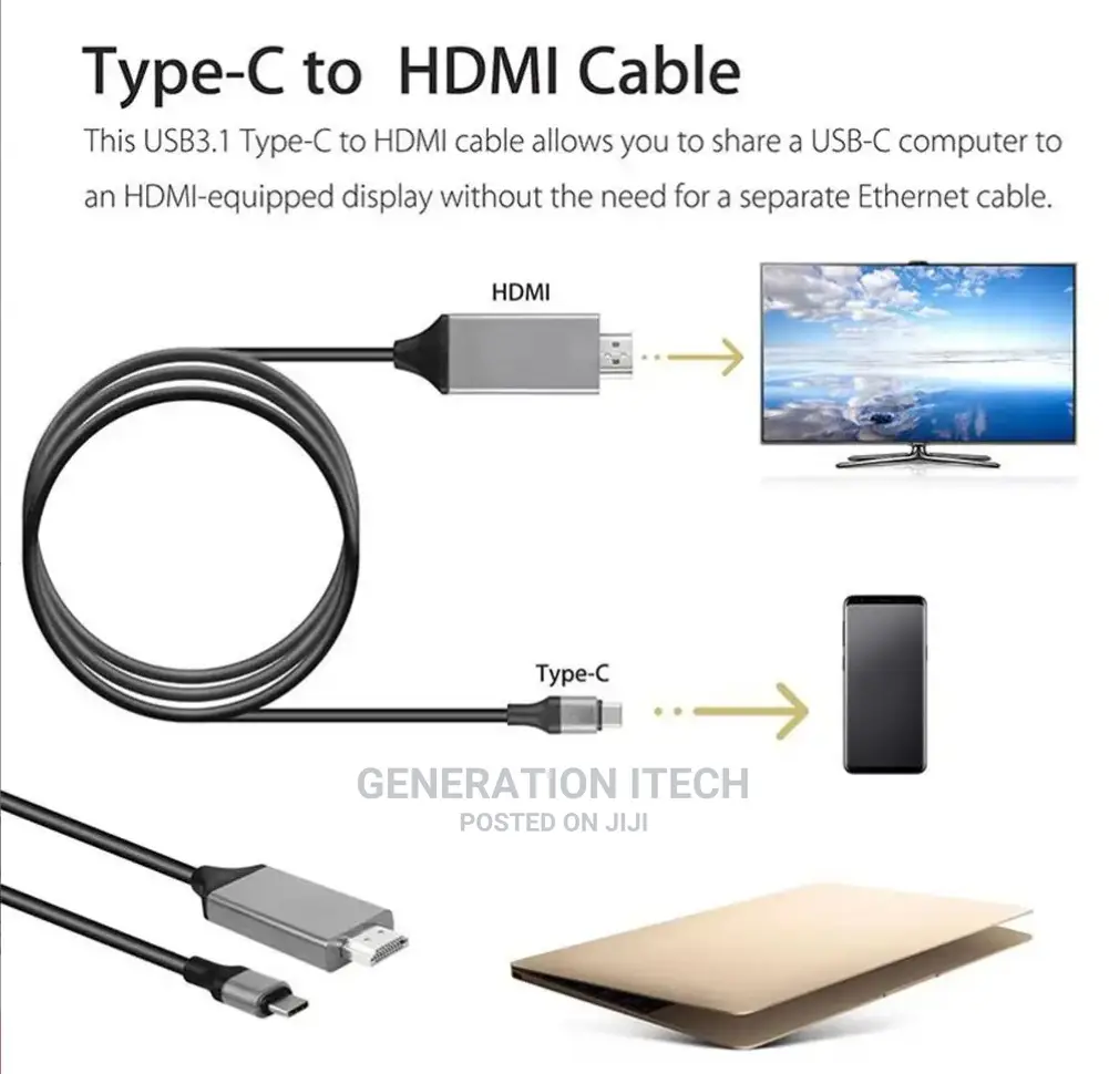 USB 3.1 C-Type to HDMI TV HDTV Cable -Mirroring Cable