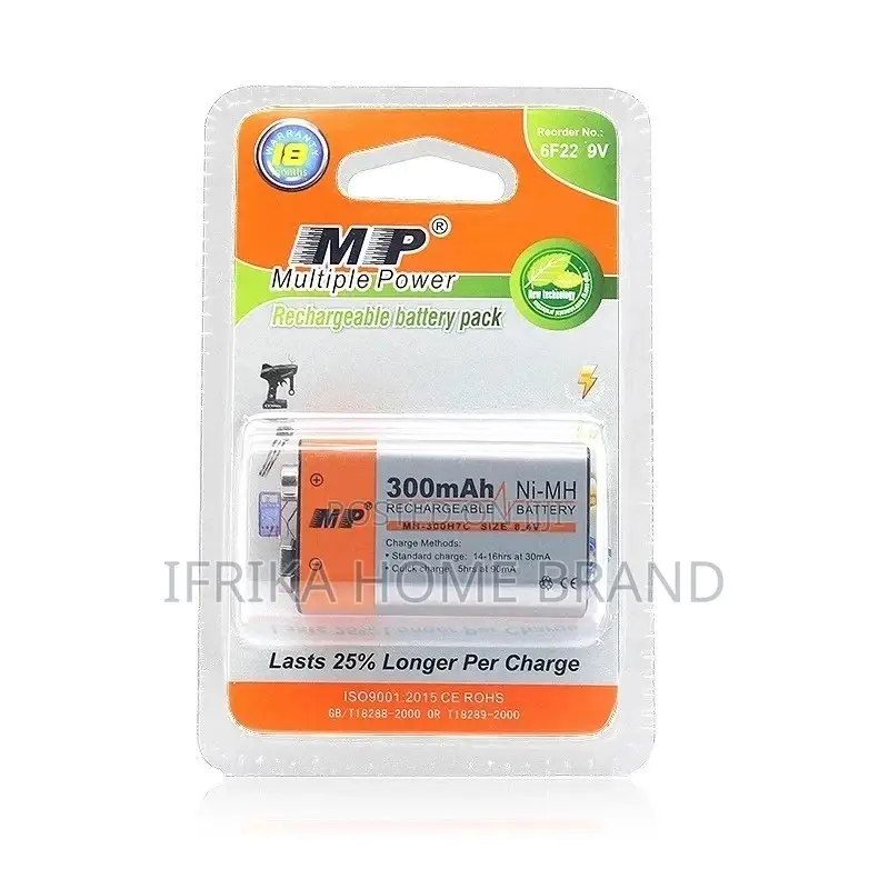 9V 300mah Ni-Mh Rechargeable Battery