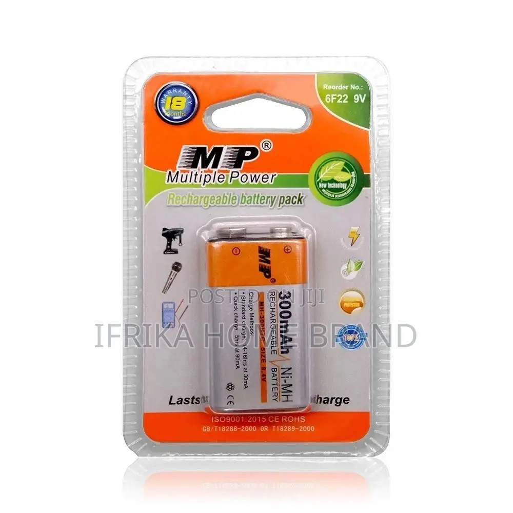 9V 300mah Ni-Mh Rechargeable Battery
