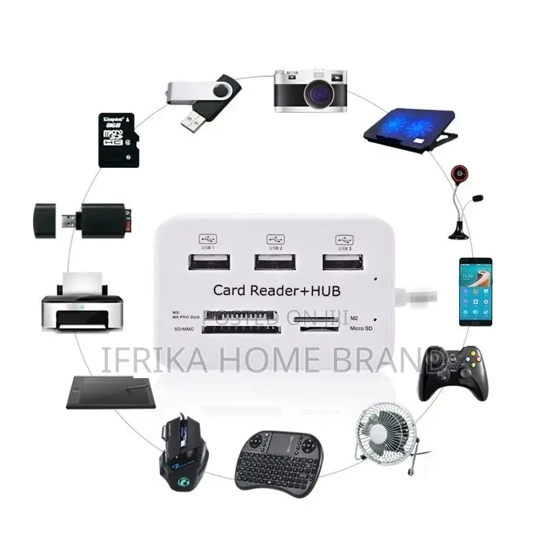 3 Port USB 2.0 Splitter Combo Hub Memory Card Reader Adapter