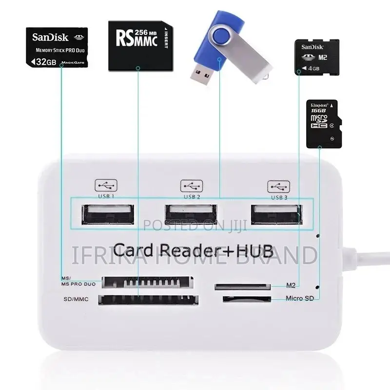 3 Port USB 2.0 Splitter Combo Hub Memory Card Reader Adapter
