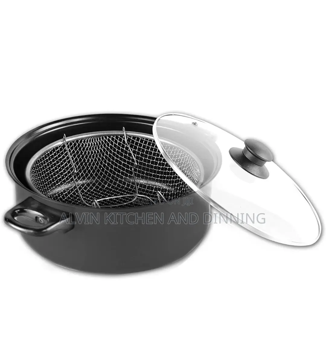 Non-stick Deep Fryer With Frying Basket And Glass Cover