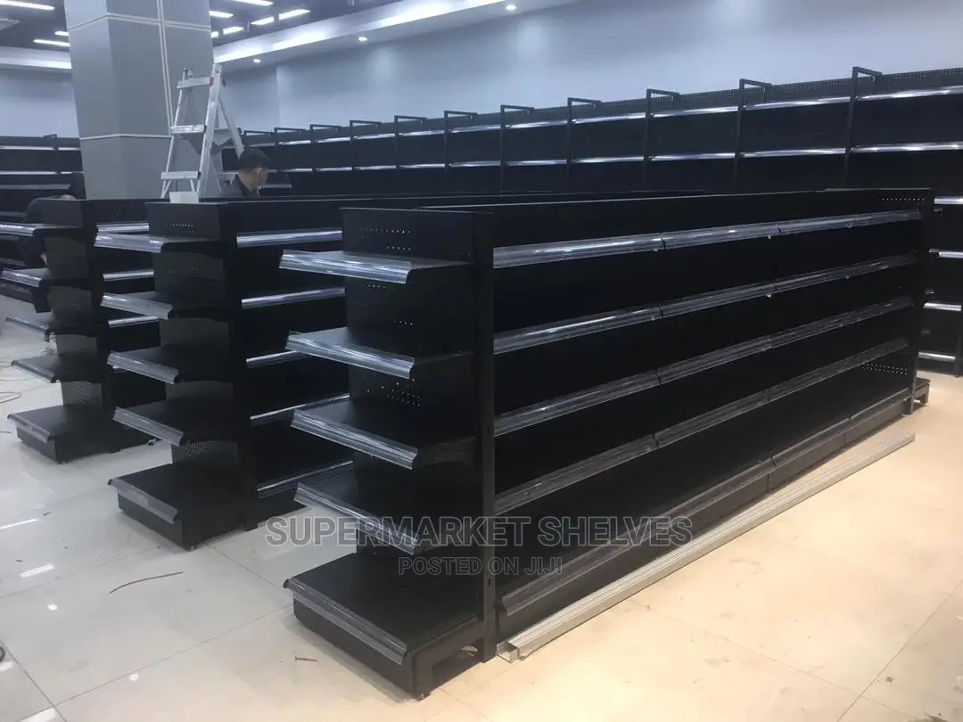 Supermarket Shelves in All Colours Black White and Grey