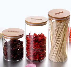 Wooden Lid Glass Jar Set of 3pcs