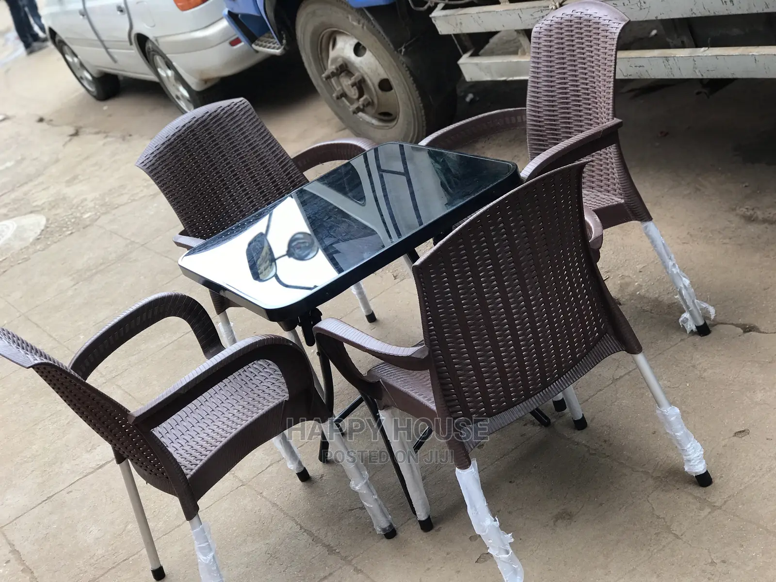 Set of Glass Table and 4 Chairs