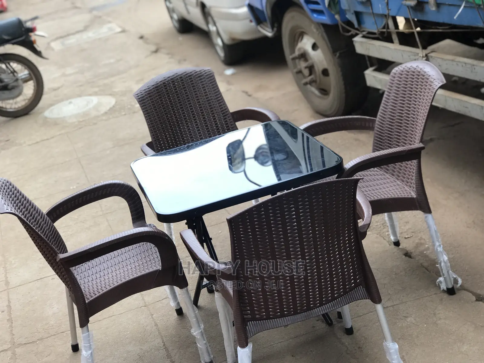 Set of Glass Table and 4 Chairs