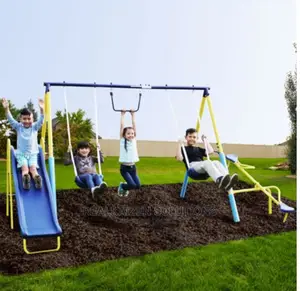 BOUNCE PRO Kid Metal Swing Set With Trapeze Seesaw And Slide