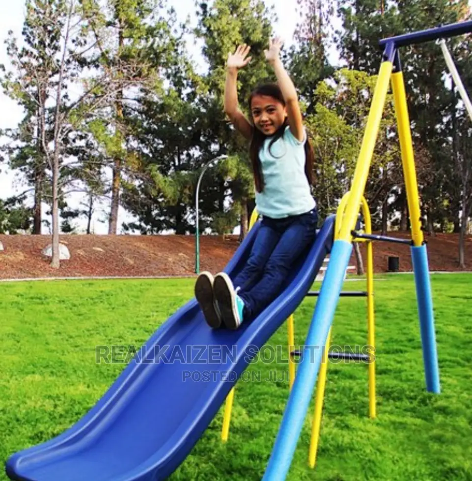 BOUNCE PRO Kid Metal Swing Set With Trapeze Seesaw And Slide