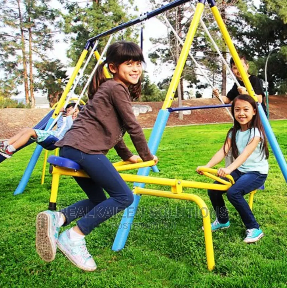 BOUNCE PRO Kid Metal Swing Set With Trapeze Seesaw And Slide