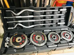 A Set of 55kgs York Dummbells and Bars