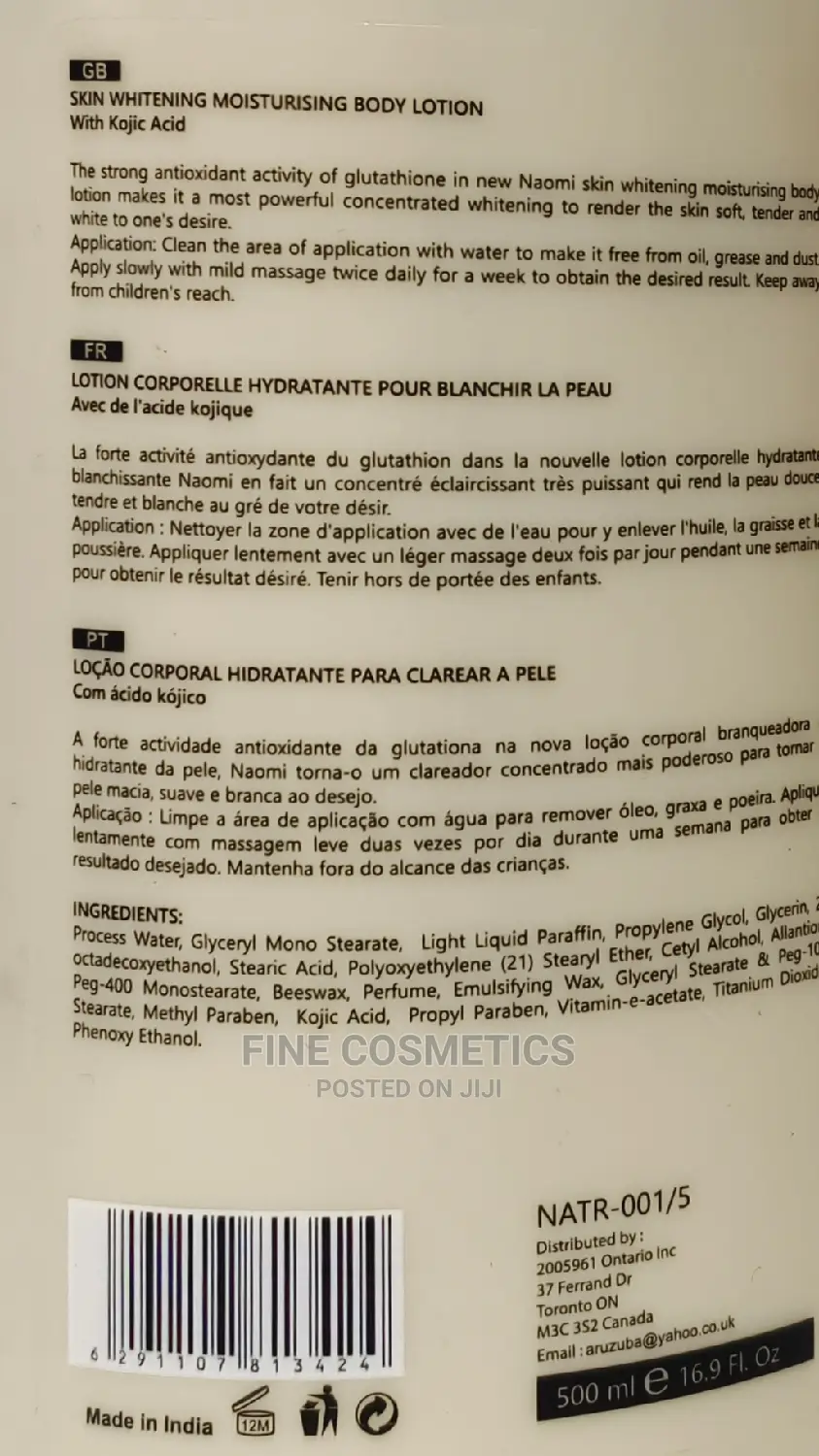 Naomi Quick Whitening Blanchment Rapide Body Lotions 500ml