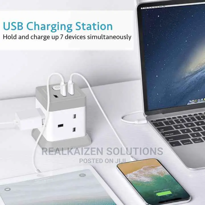 OFFICE POINT Flat Plug Extension Cord 4 Outlet 3 USB Socket