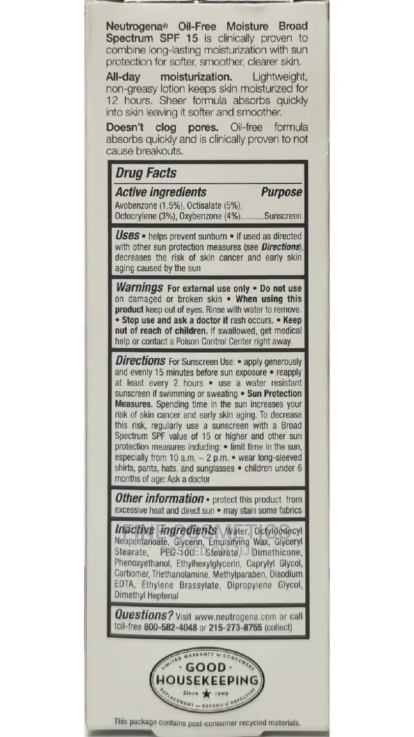 Neutrogena Oil Free Moisture Broad Spectrum SPF 15 Sun Block