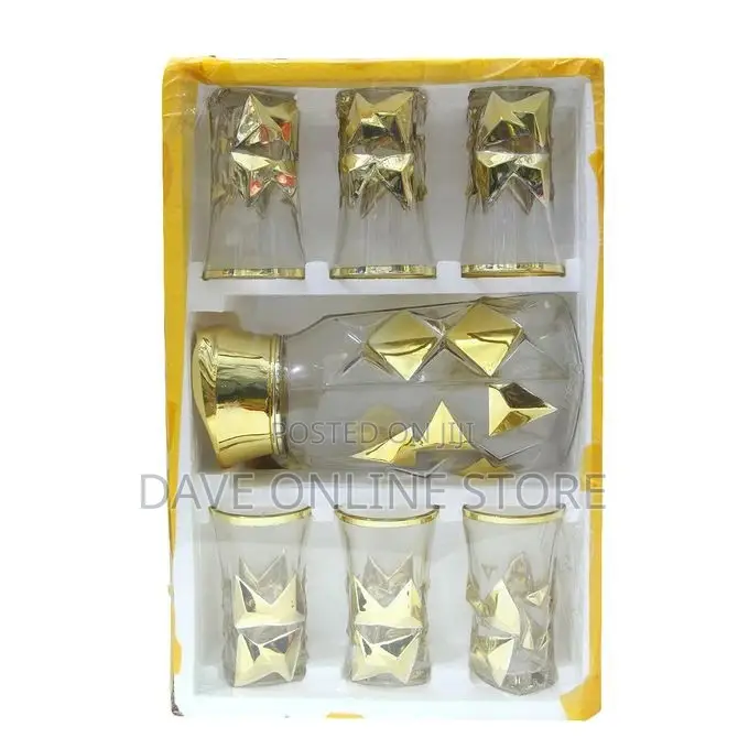 Golden Water Set With 6glasses - Golden Glass