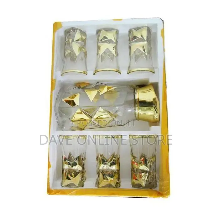 Golden Water Set With 6glasses - Golden Glass
