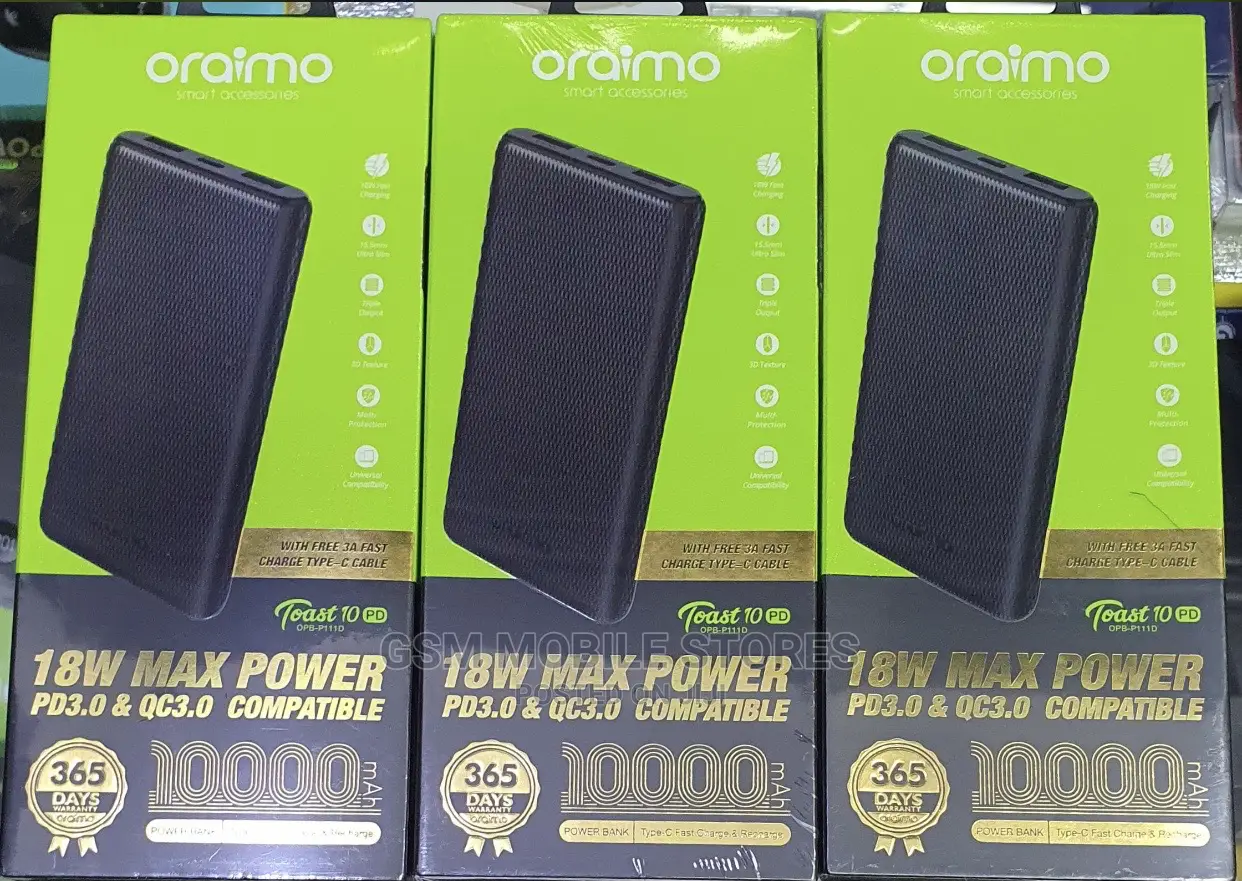 Oraimo Toast 10 PD Fast Charging 10,000mah Power Bank