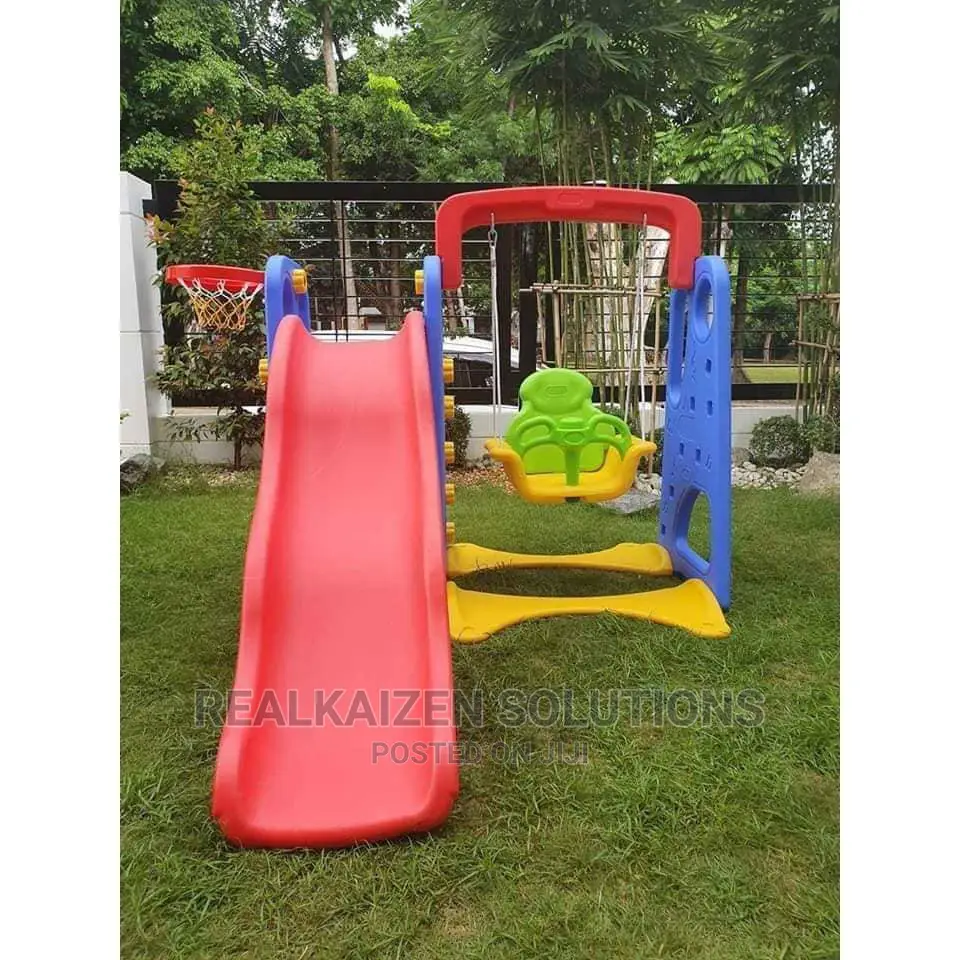 Outdoor Plastic Colourful Kid Swing Slide Basketball Hoop