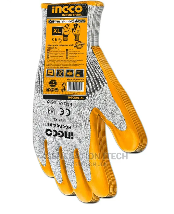 Ingco Latex Gloves Industrial Chemical HGVL08-XL